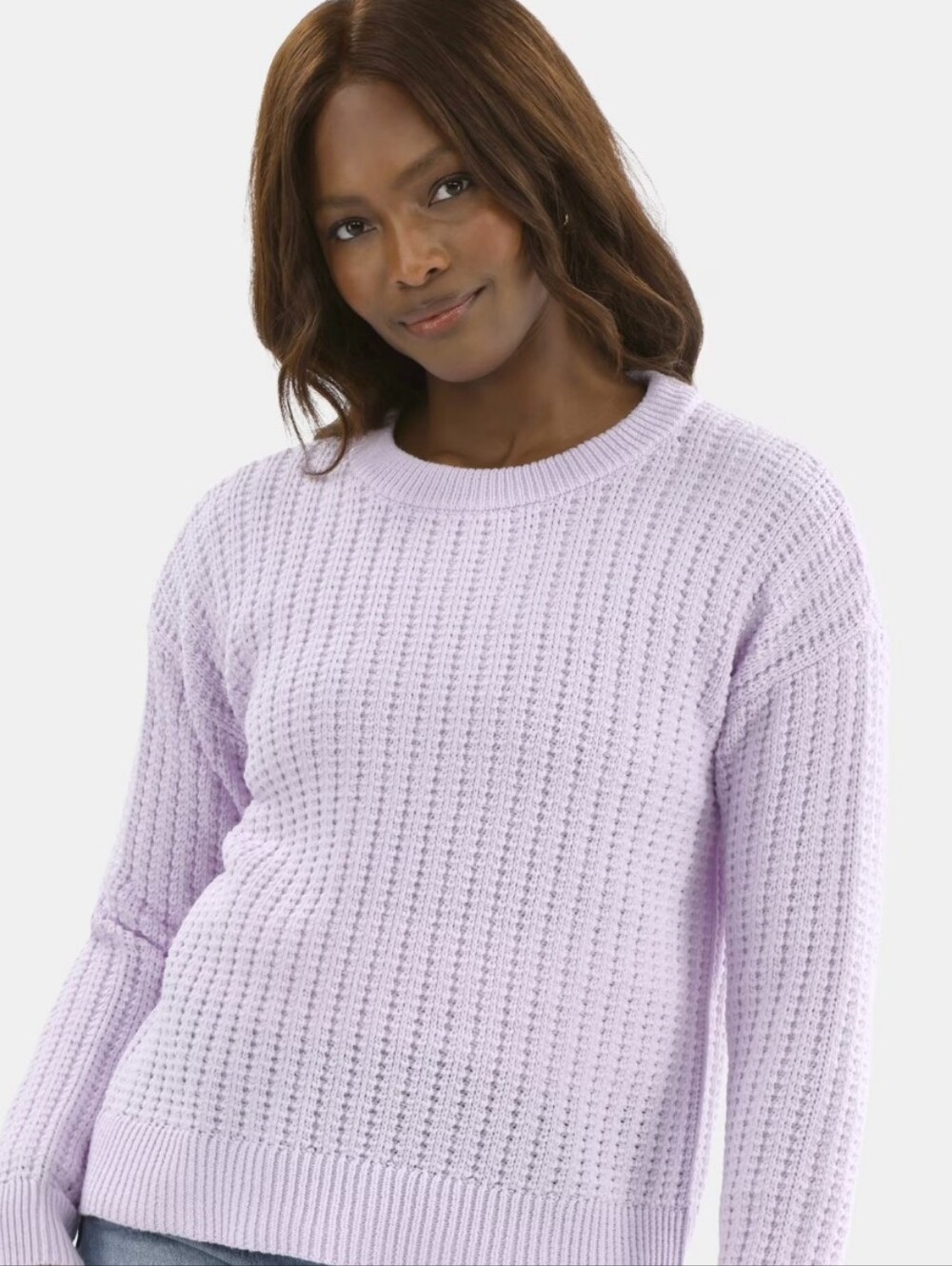 Time And Tru Purple Texture Stitch Sweater